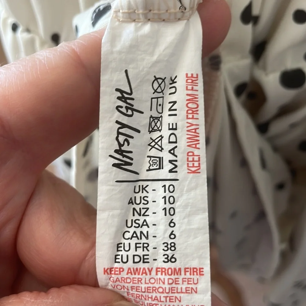 Nasty Gal Cream w/Black Polka Dot Print Mini Dress w/Tiered Elastic Ruching - 6 - Picture 12 of 12